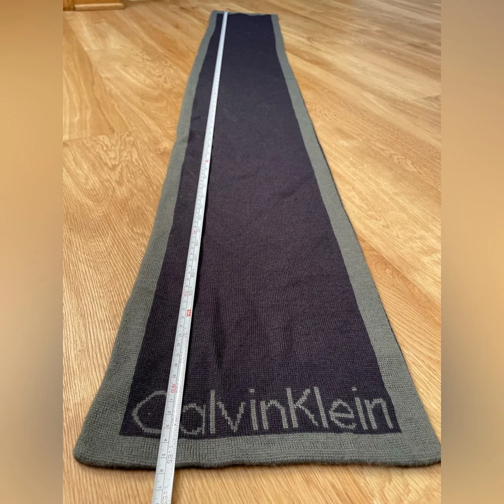 Calvin Klein navy blue gray reversible knit scarf logo unisex